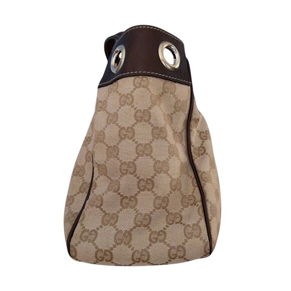 GUCCI Positano Tote Handbag Beige GG Logo Canvas Brown Leather Trim Authentic - Picture 10 of 14